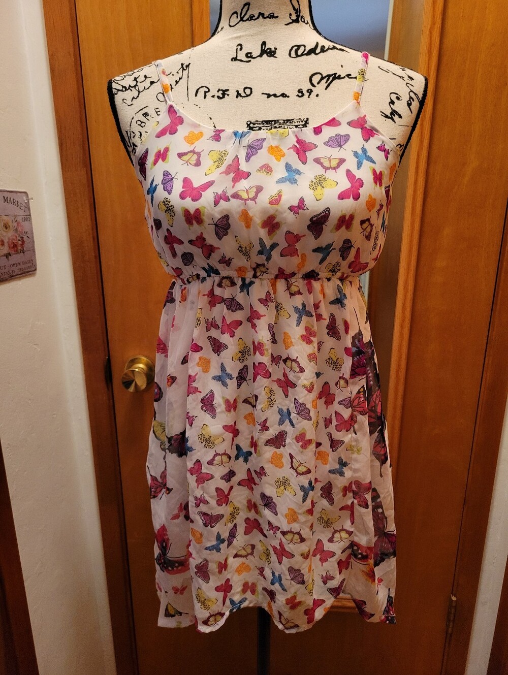Est. 1989 Place Butterfly Print Mini Dress, White Multicolor, High-Low, EUC, L